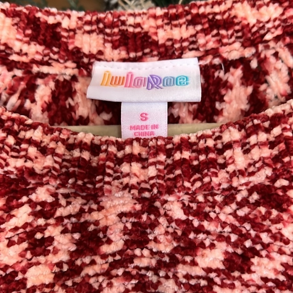 LULAROE Red/Pink/Cream Marble Blend Lauren Sweater Dress, Size Small, EUC. - Picture 3 of 10
